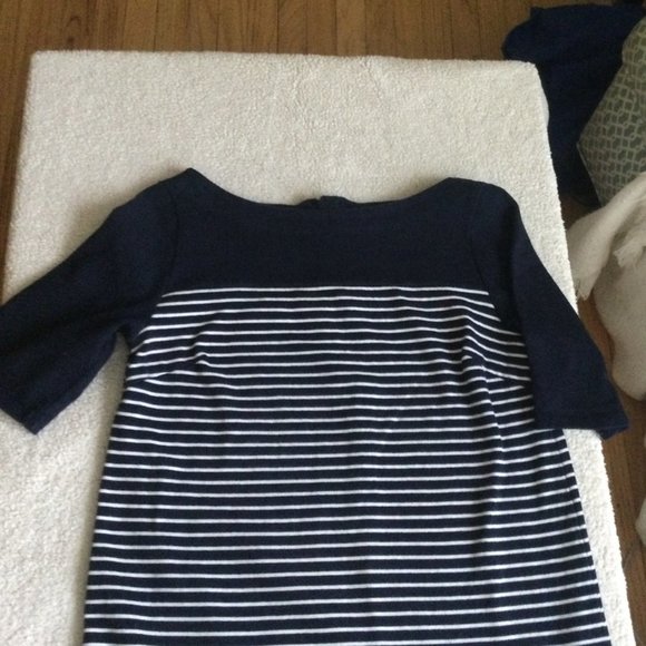 Gap Boatneck Mariner Dress Stripes Knit Navy White Shift - Sz Medium - Picture 6 of 15